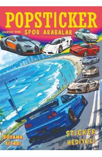 Spor Arabalar Boyama Kitabı Popsticker