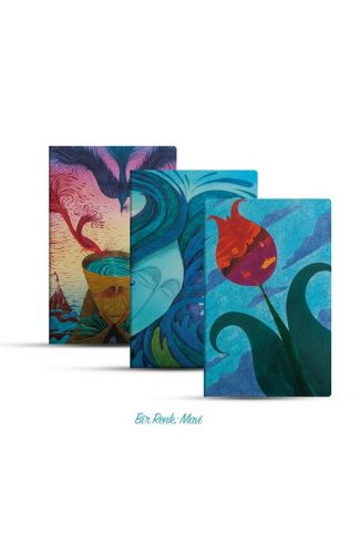 Üçlü Çizgisiz Defter Seti: Bir Renk: Mavi