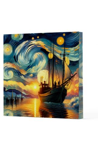 Van Gogh 2 Gemi - Çizgisiz Yan Boyamalı Defter