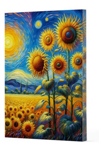 Van Gogh 4 - Ayçiçekleri Çizgili Yan Boyamalı Defter