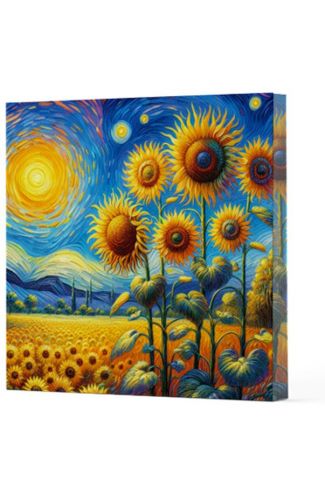 Van Gogh 4 Ayçiçekleri - Çizgisiz Yan Boyamalı Defter