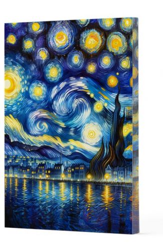 Van Gogh 7 - Yıldızlı Gece Çizgili Yan Boyamalı Defter