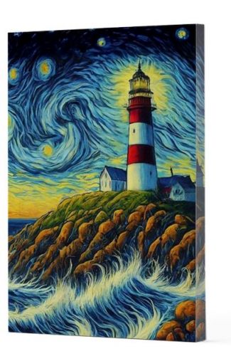 Van Gogh 8 - Deniz Feneri Çizgili Yan Boyamalı Defter