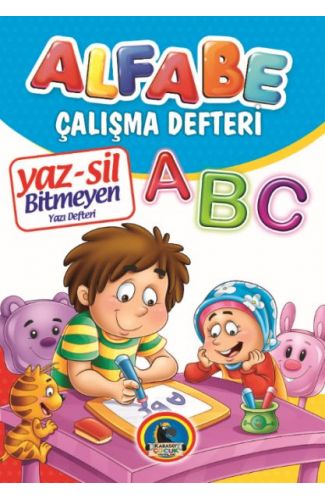 Yaz-Sil Alfabe Bitmeyen Yazı Defteri+Tahta Kalemi